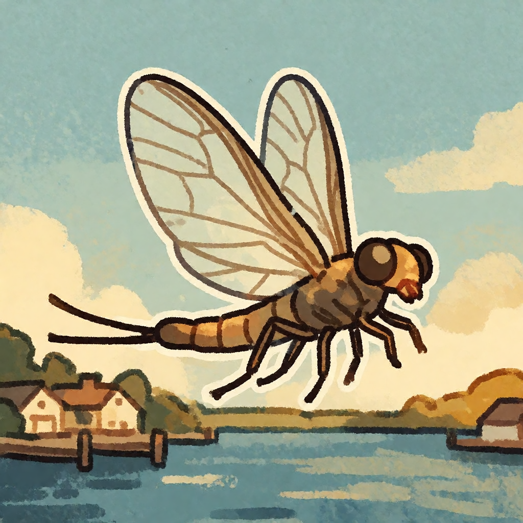 Fishfly over lake